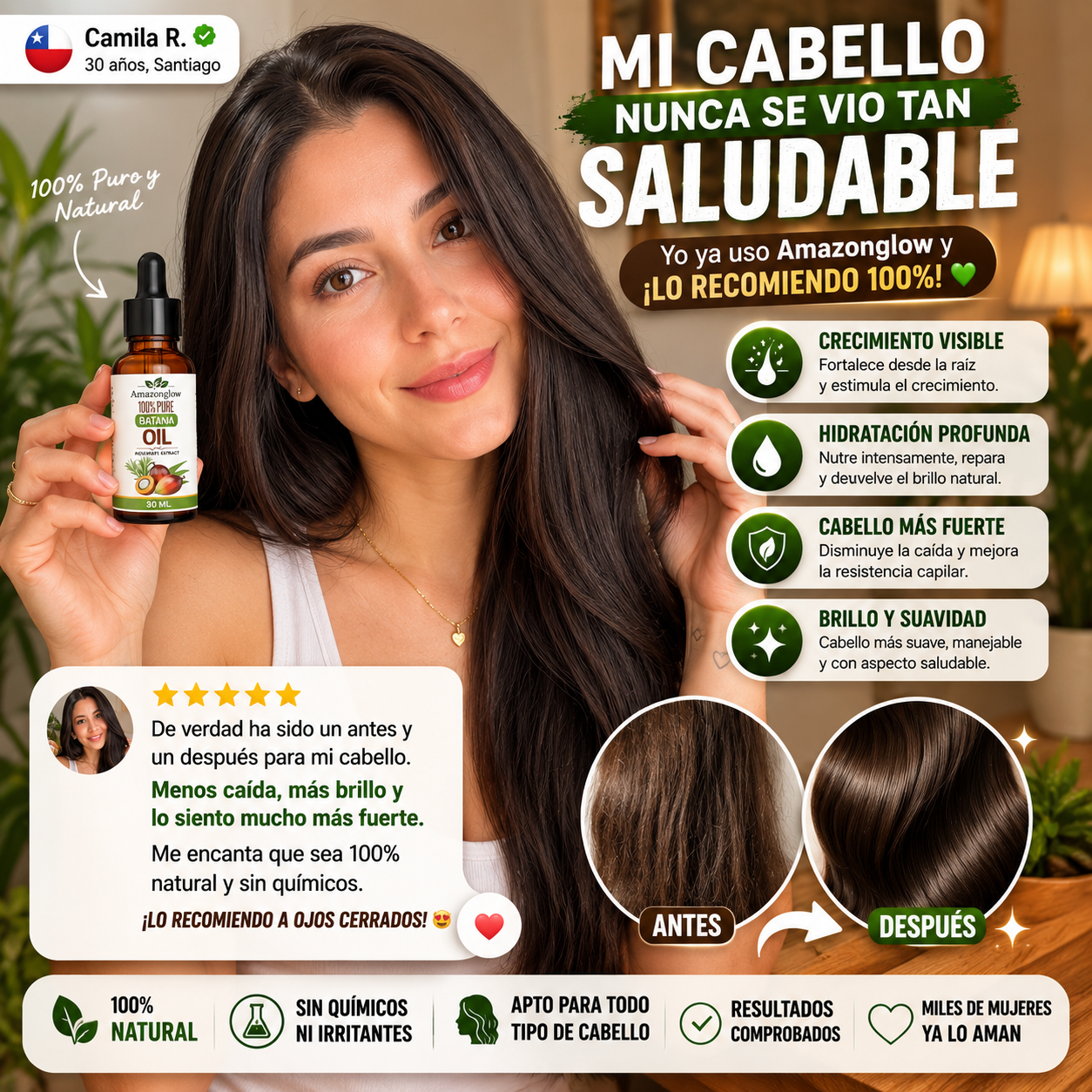 AmazonGlow™ – Aceite de Batana Puro, El Secreto Hondureño para un Cabello Más Largo y Fuerte