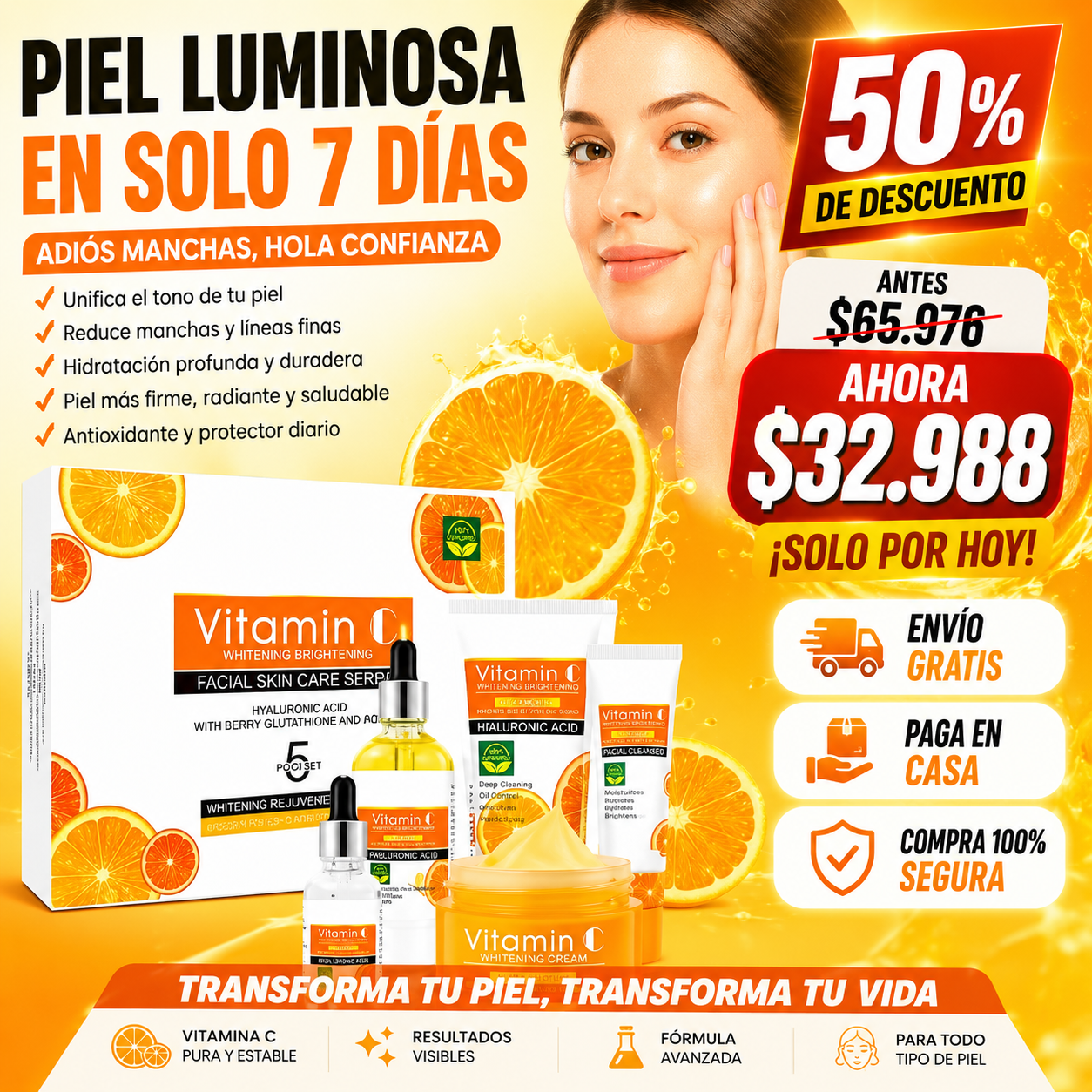 CitrusGlow™ – Set de 5 Piezas con Vitamina C, Piel Luminosa, Hidratada y Libre de Manchas