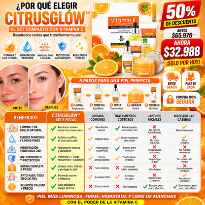 CitrusGlow™ – Set de 5 Piezas con Vitamina C, Piel Luminosa, Hidratada y Libre de Manchas