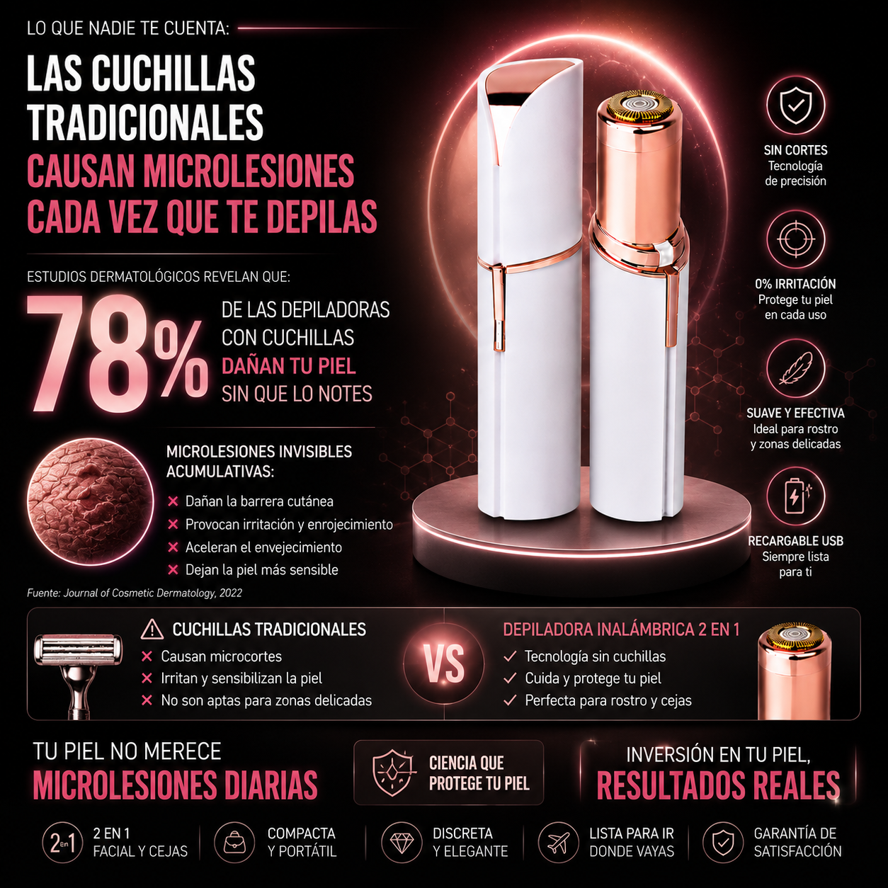 GlowTouch™ - Depilación Indolora, Portátil y Recargable USB