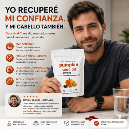 DenseHair™ – Aceite de Calabaza y Saw Palmetto, Combate la Caída y Engrosa tu Cabello